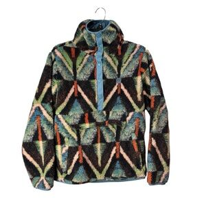 Billabong Switchback Pullover colorful geometric fleece sweatshirt size small